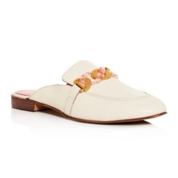 Kurt Geiger Kai Apron-Toe Loafer Mules Backless Leather Chain Loafers in Bone 38 - Picture 1 of 10